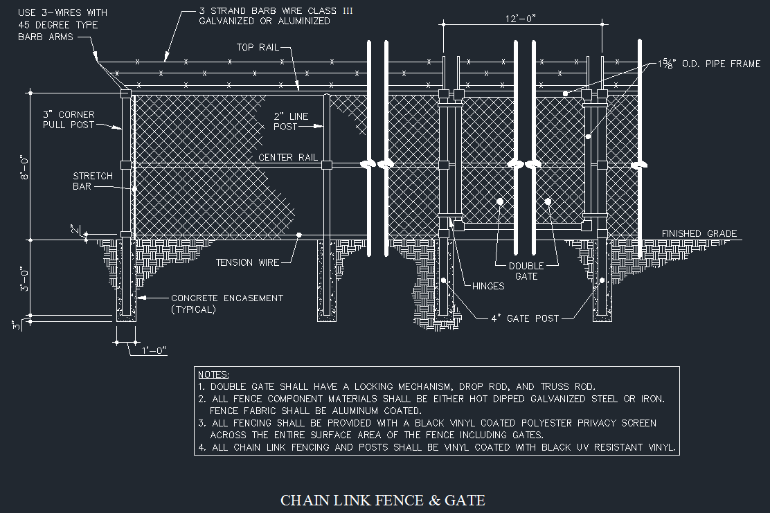 Chain Link Fence & Gate Details DWG Files, Plans and Details