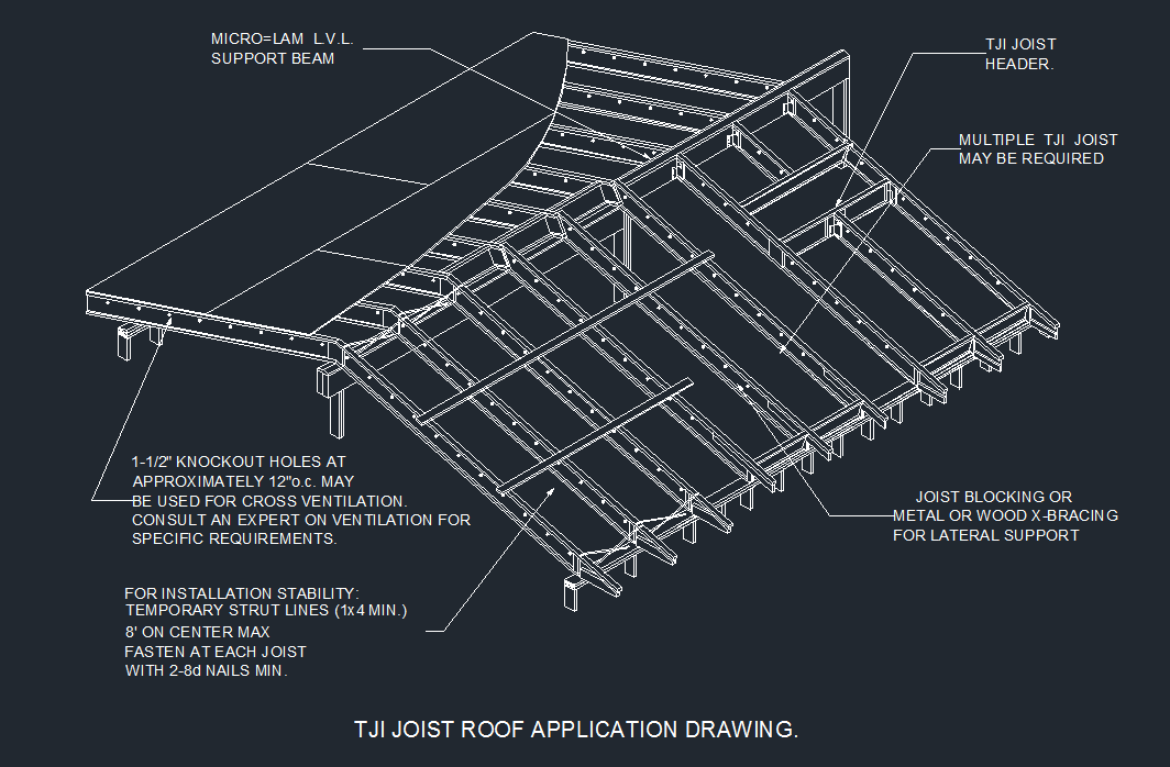 Wooden Beam Structure Ceiling Construction Details Of House Dwg File 