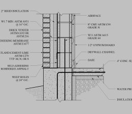 Wall Section - Basement - 2nd Floor - CMU Footing Wood Wall w Brick ...