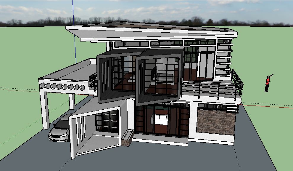 2-storey Modern Zen House Design (SketchUp Model) - CAD Files, DWG
