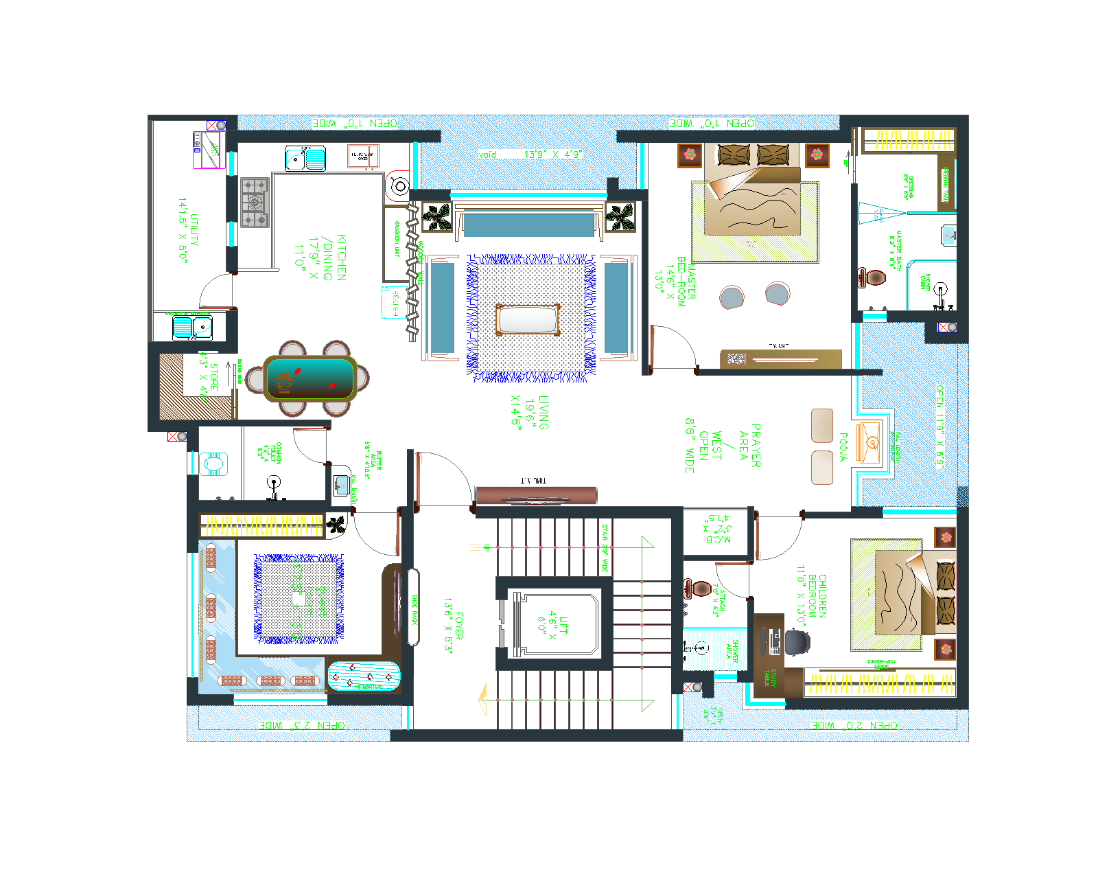 Small detailed 2bhkg residential plan - CAD Files, DWG files, Plans and