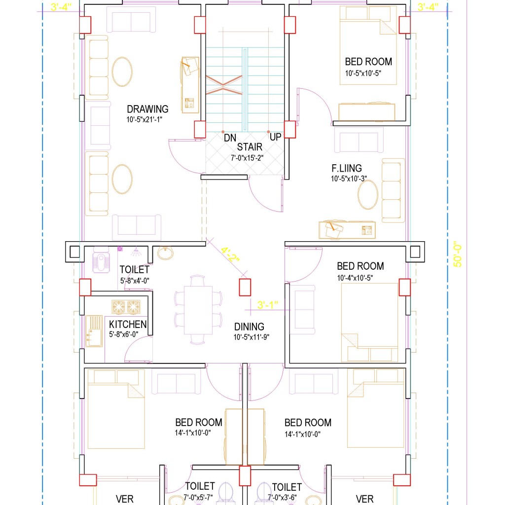 FLOOR PLAN 50 X36 For Single Family CAD Files DWG Files Plans And Details