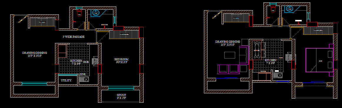 700sft 1 Bhk Cad Files Dwg Files Plans And Details