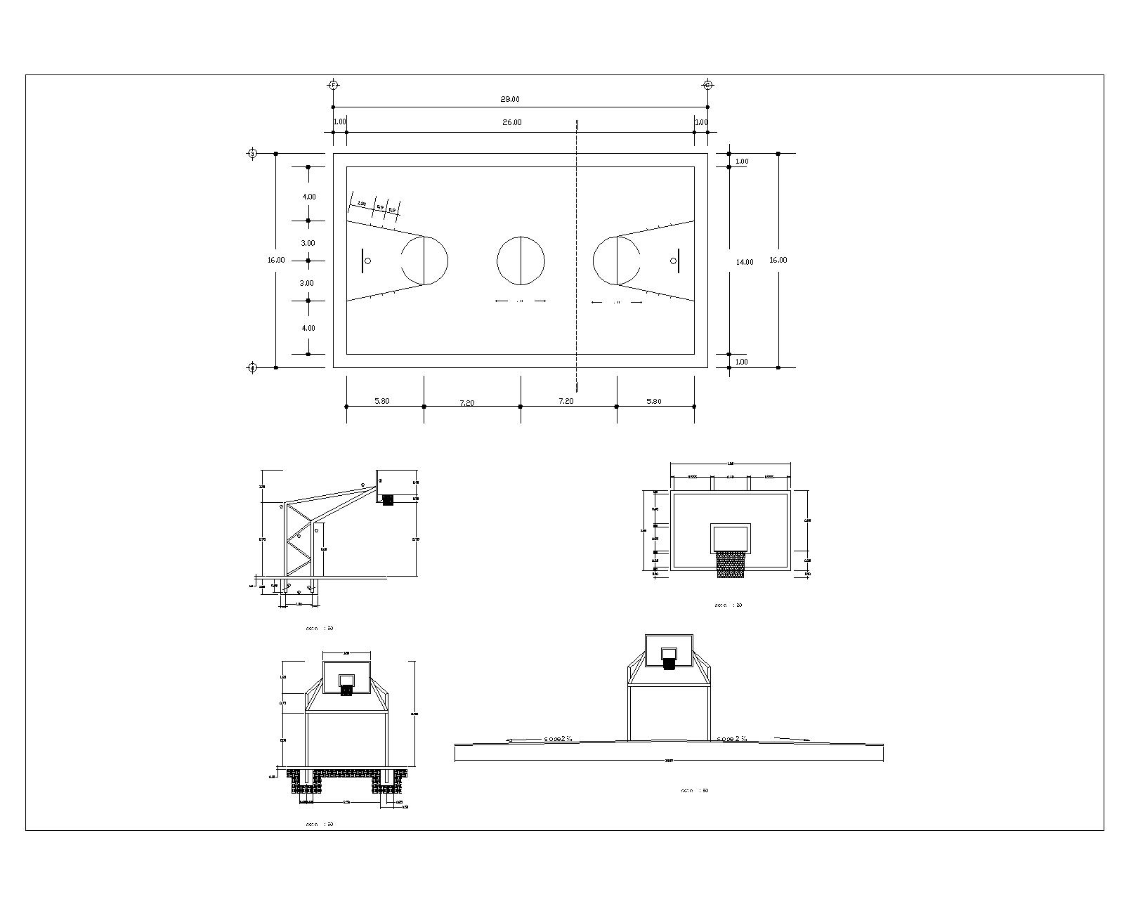 Basketball court CAD Files DWG files Plans and Details