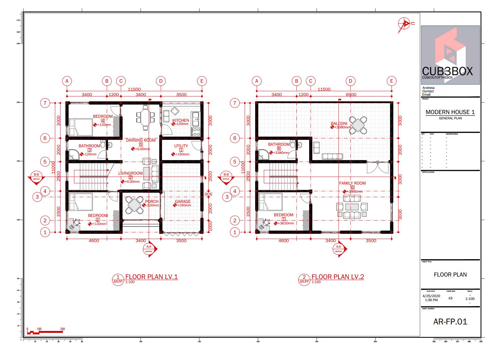 Simple Modern House 1 Architecture Plan With Floor Plan Metric Units CAD Files DWG Files