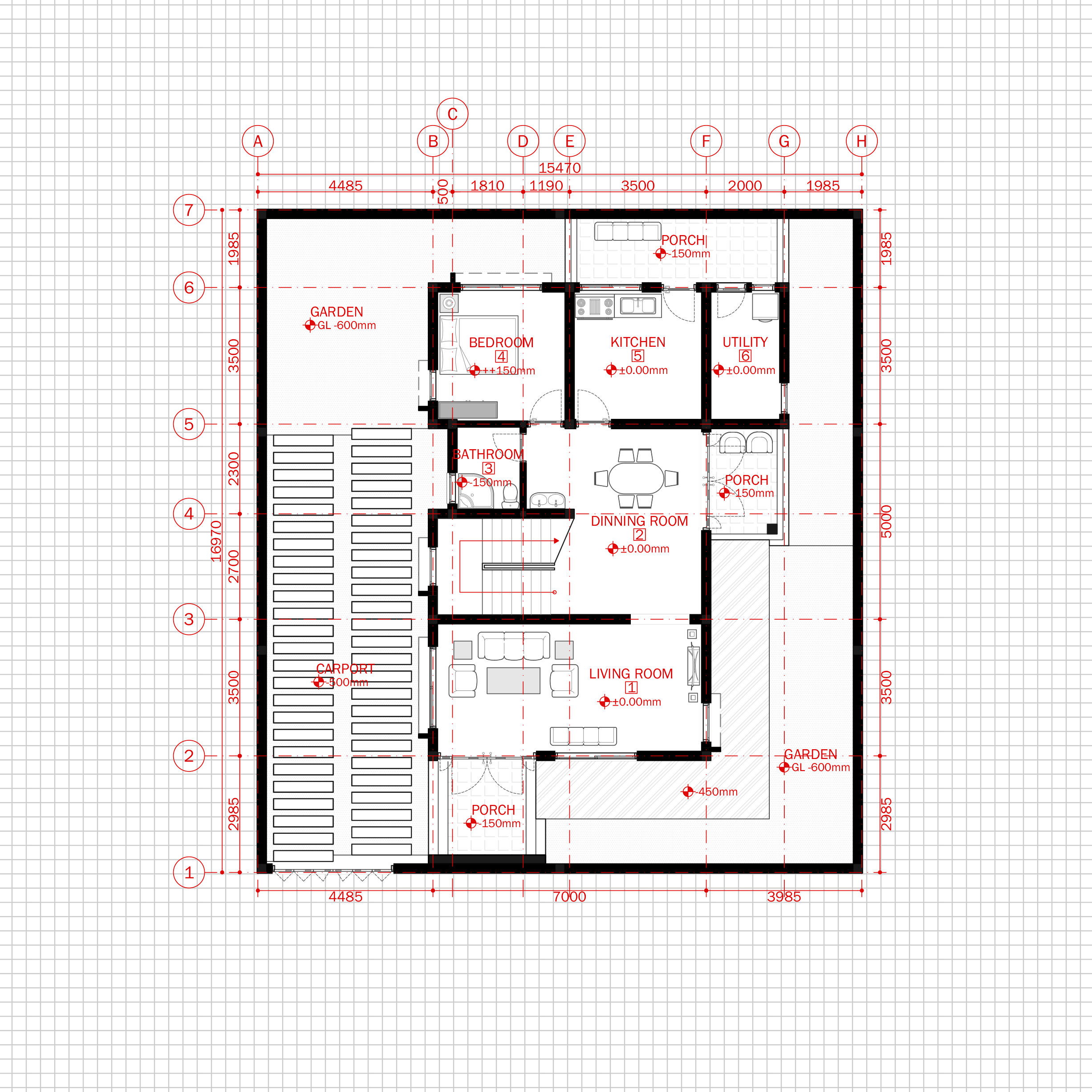 Residential Modern House Architecture Plan with floor plan metric units ...