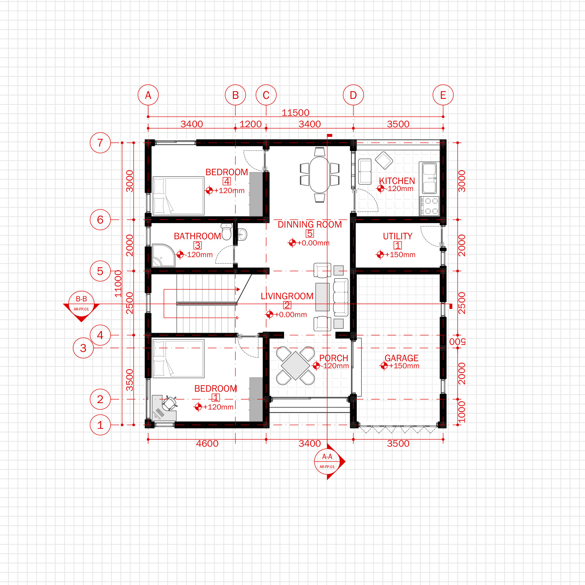 Residential Modern House Architecture Plan With Floor Plan Metric Units 