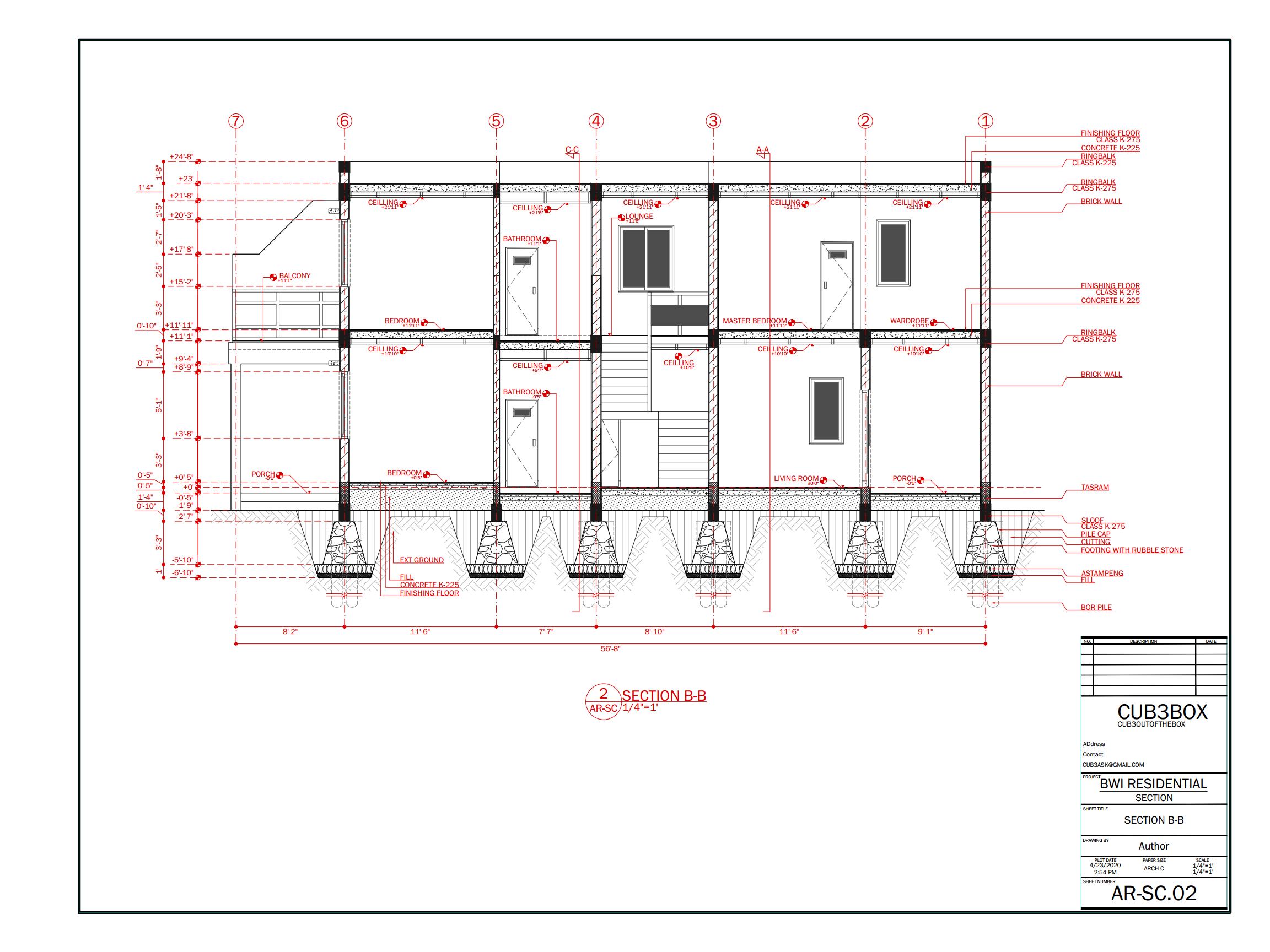 Residential Modern House Architecture Plan With Floor Plan Section And Elevation Imperial