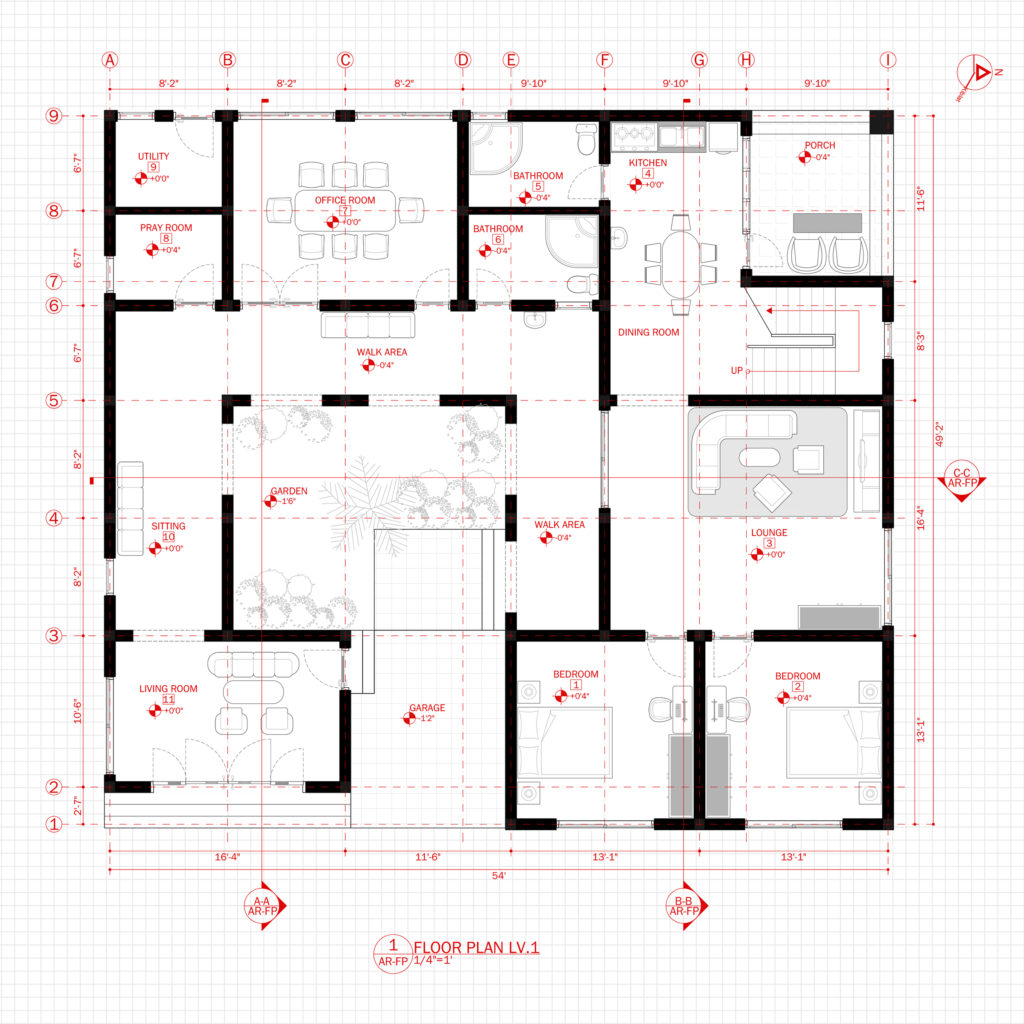 Modern House Office Architecture Plan With Floor Plan Section And Elevation Imperial And