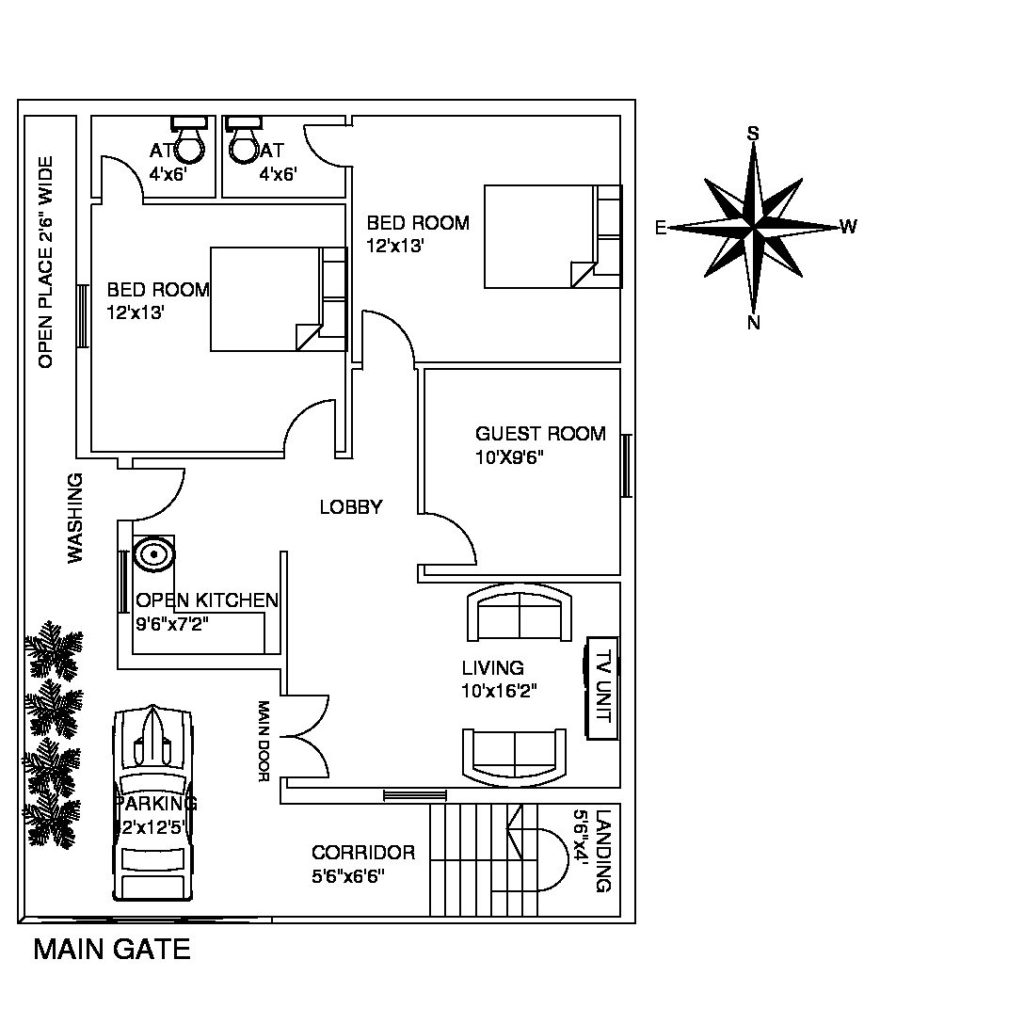 2BHK Plan With A Guest Room CAD Files DWG Files Plans And Details