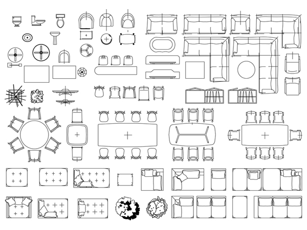 Living room furniture in plan - CAD Files, DWG files, Plans and Details